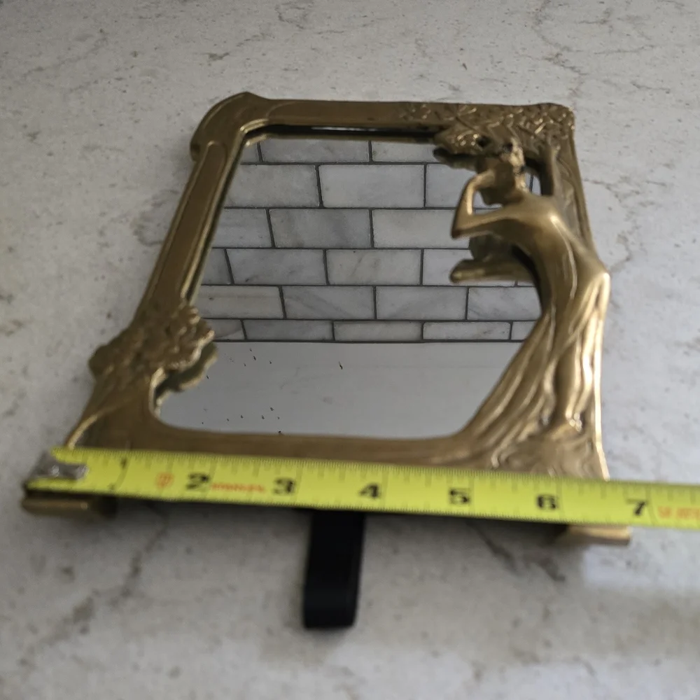 ELEGANT ART DECO SOLID BRASS VANITY TABLE TOP MIRROR LADY MOTIF ART NOUVEAU